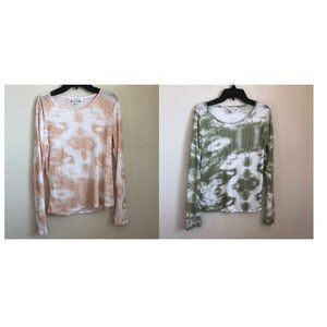 NWT Poof! New York Women's Long Sleeve Tie Dye T-Shirt In Green Or Pink